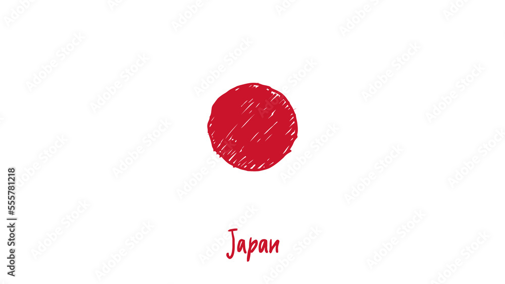 Fototapeta premium Japan National Country Flag Pencil Color Sketch Illustration