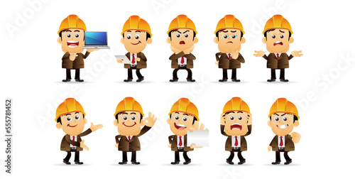 Set of engineer with different poses