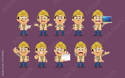 Worker with different poses. vector