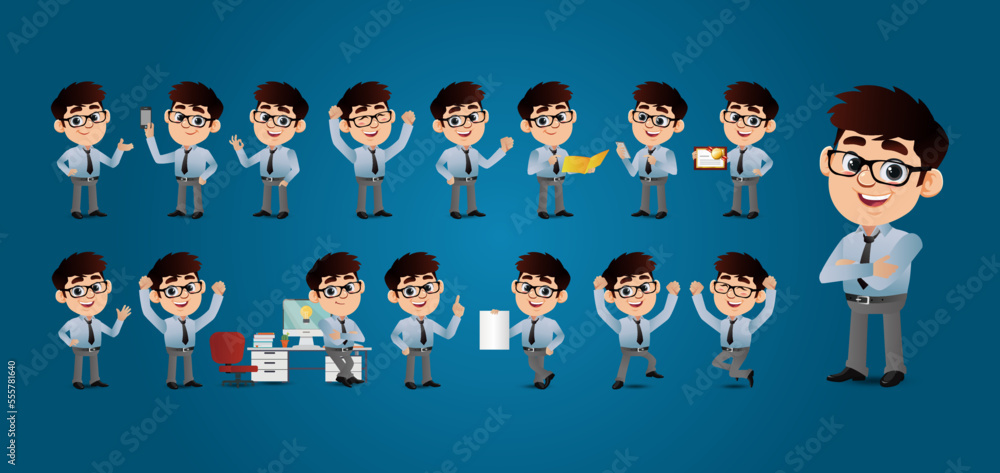 Set of business people with different poses Set of business people with different poses