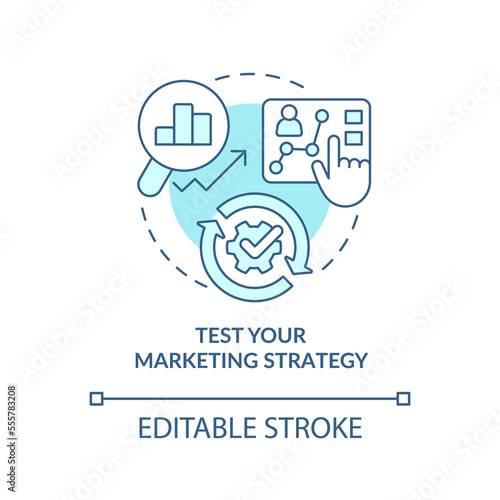 Test your marketing strategy blue concept icon. Get started with segmentation abstract idea thin line illustration. Isolated outline drawing. Editable stroke. Arial, Myriad Pro-Bold fonts used