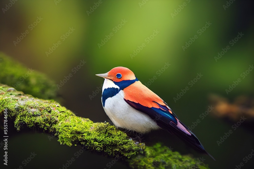 colourful orange white and blue bird in nature with blurred background, generative ai colourful orange white and blue bird in nature with blurred background, generative ai