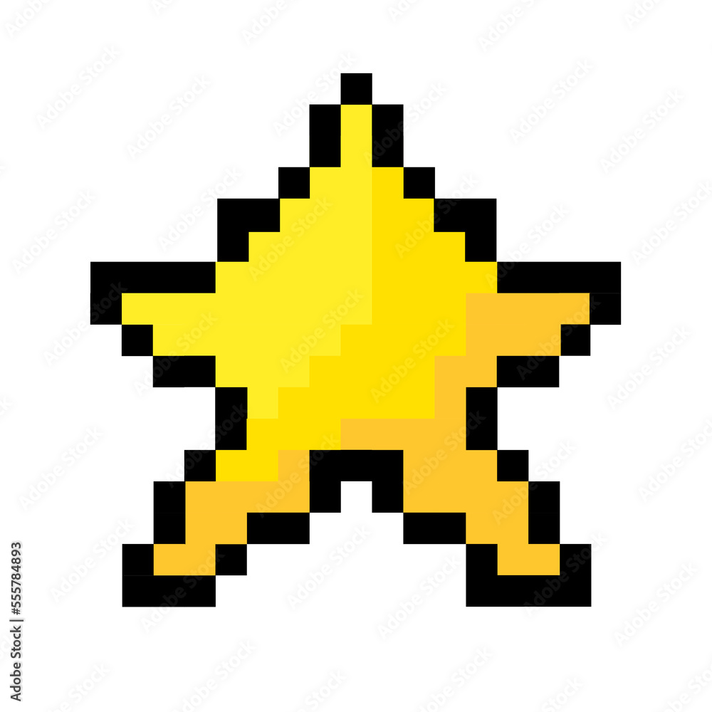 Fototapeta premium Cartoon pixel star. 8 bit game. Game win. Vector illustration. stock image.