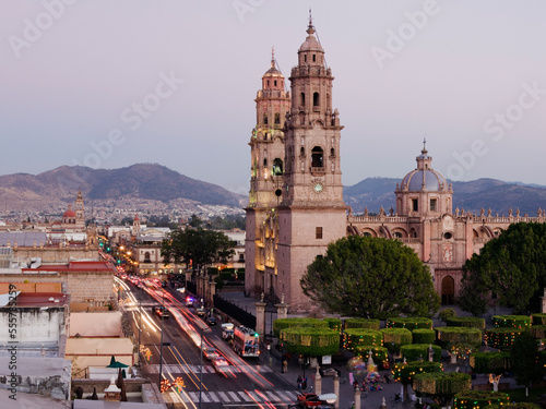 Avenida Madero and Morelia Cathedral, Morelia, Michoacan, Mexico photo