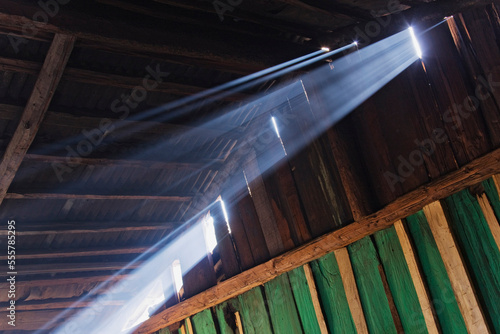 Light Beams in Rustic Building, Sierra Chincua Butterfly Sanctuary, Angangueo, Michoacan, Mexico photo