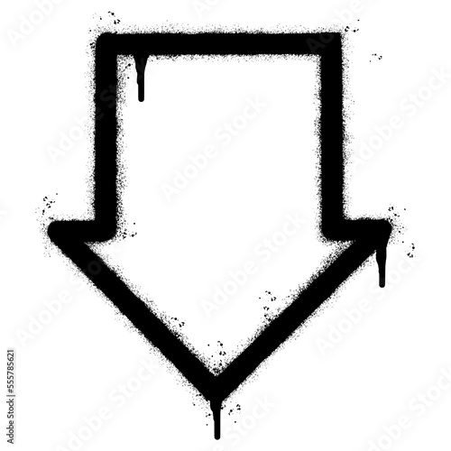 Spray Painted Graffiti Down Arrow Sprayed isolated with a white background. graffiti Down Arrow with over spray in black over white. Vector illustration.