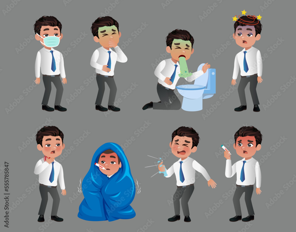 Set of men with pain and diseases Set of men with pain and diseases