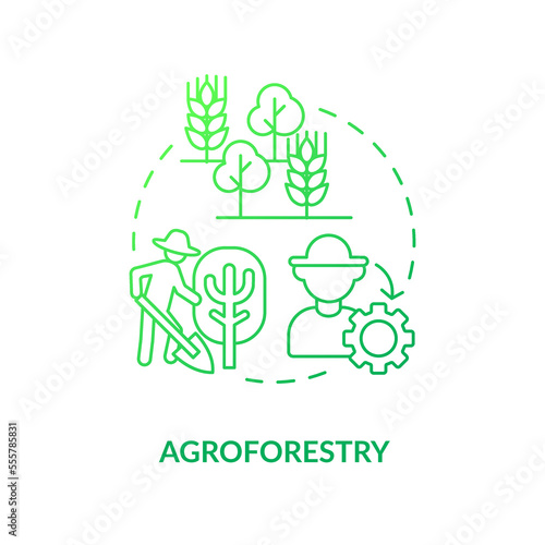 Agroforestry green gradient concept icon. Forest system. Regenerative agriculture techniques abstract idea thin line illustration. Isolated outline drawing. Myriad Pro-Bold font used