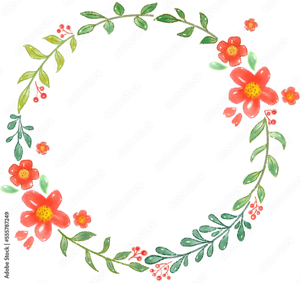 Flower wreath watercolor hand paint, Floral wreath with leaves frame, Cute hand drawn floral wreath watercolor clipart transparent png