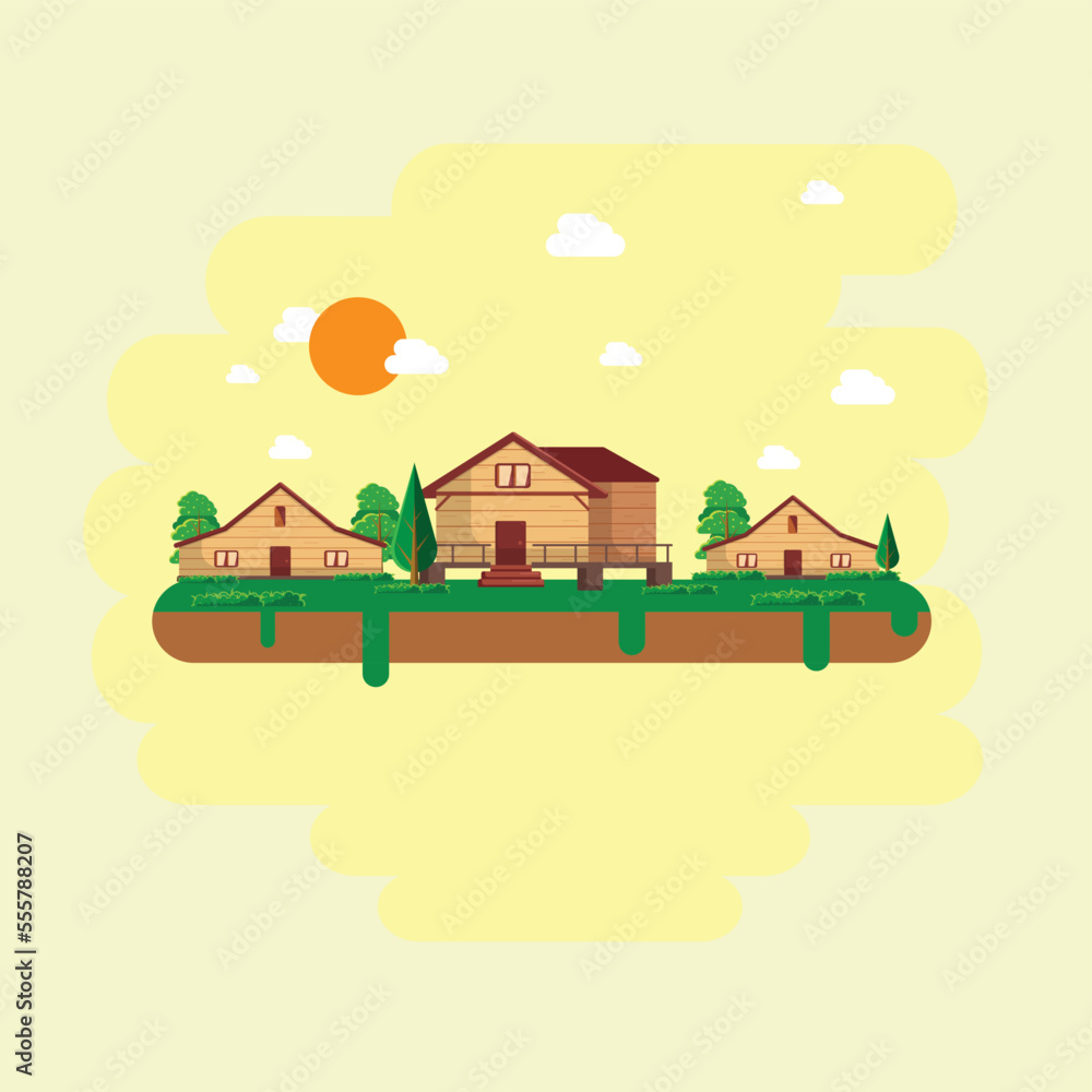 Flat design village illustration with premium quality stock vector