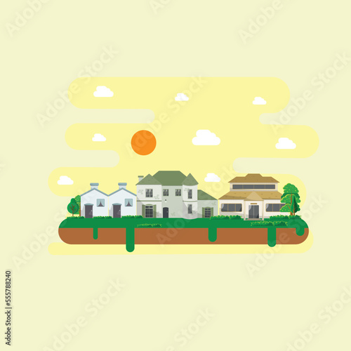 Flat design village illustration with premium quality stock vector