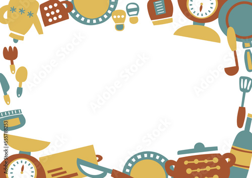 北欧風　かわいいキッチングッズのフレーム背景素材