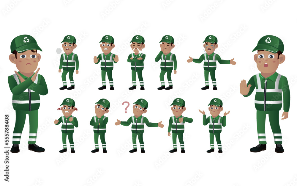Set of street cleaner with different emotion Set of street cleaner with different emotion
