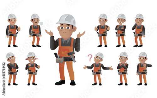 Set of worker with different emotion