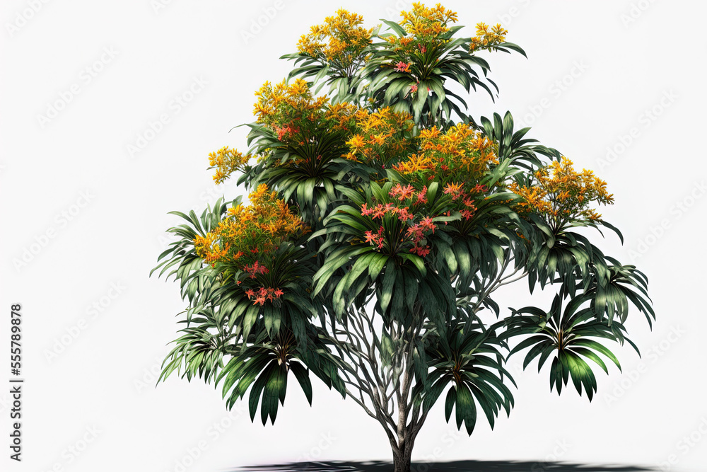 Tropical plant isolated with trimming path, flower bush shrub tree. Generative AI