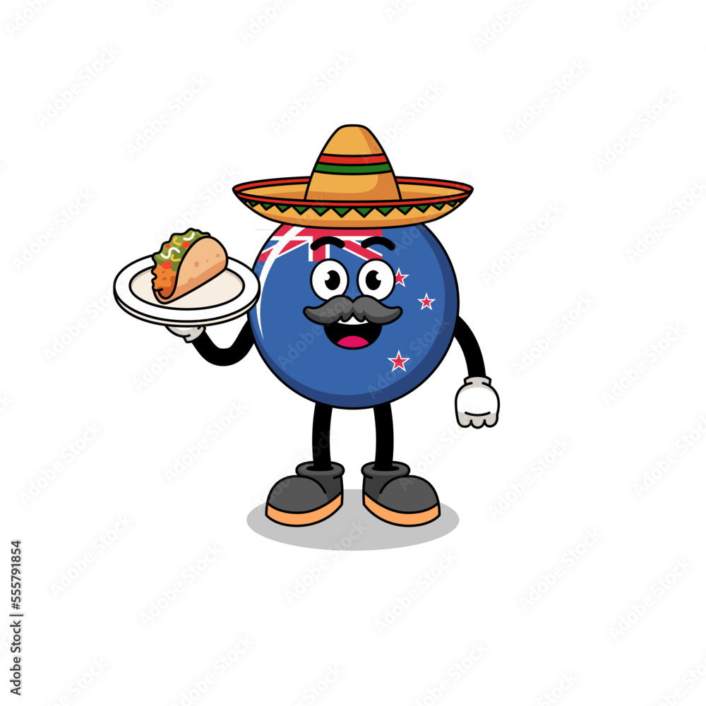 Character cartoon of new zealand flag as a mexican chef Character cartoon of new zealand flag as a mexican chef