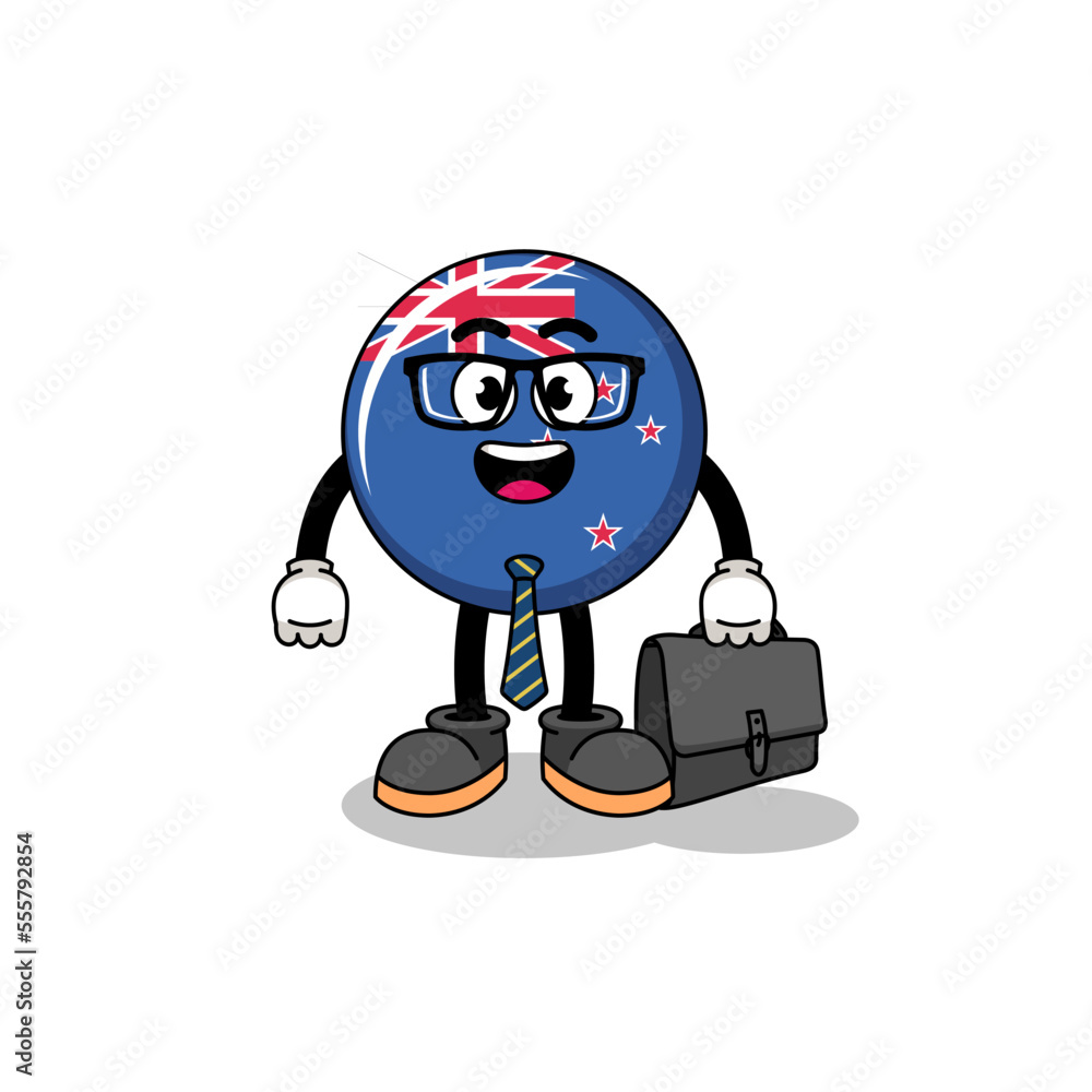 new zealand flag mascot as a businessman