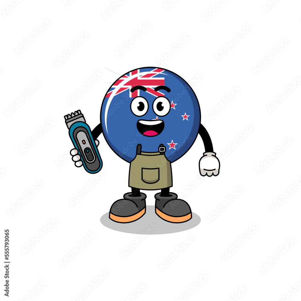 Cartoon Illustration of new zealand flag as a barber man