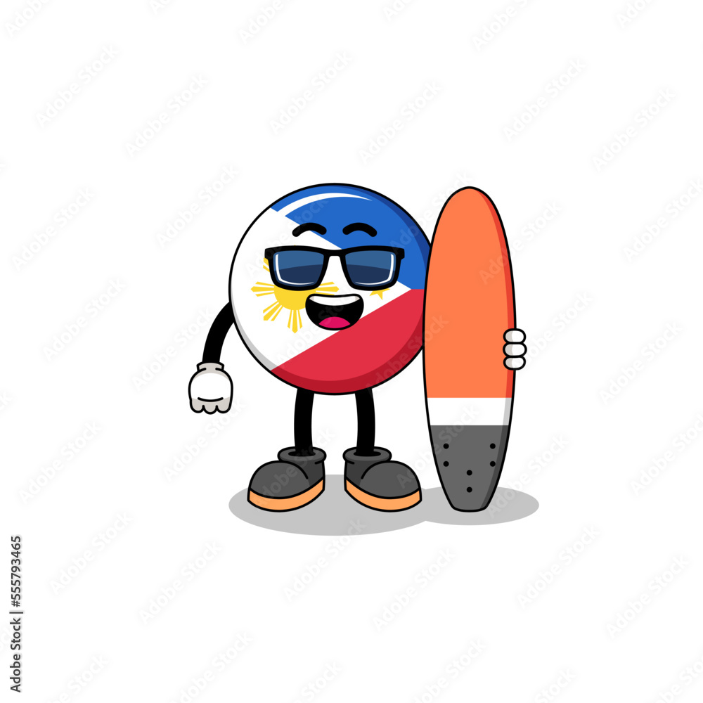 Mascot cartoon of philippines flag as a surfer Mascot cartoon of philippines flag as a surfer