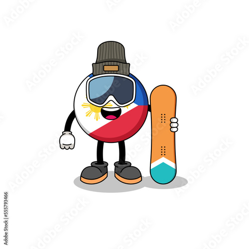 Mascot cartoon of philippines flag snowboard player