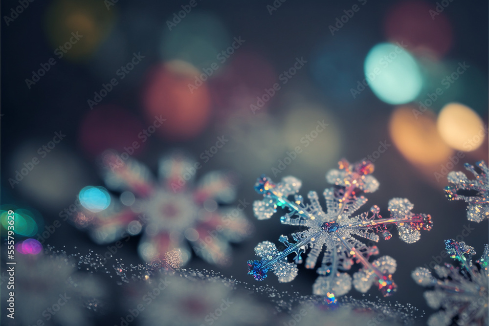 Colorful Snowflake Macro shot, extreme close up of a snowflake that is colorful with rainbow colors and bokeh Generative AI Colorful Snowflake Macro shot, extreme close up of a snowflake that is colorful with rainbow colors and bokeh Generative AI