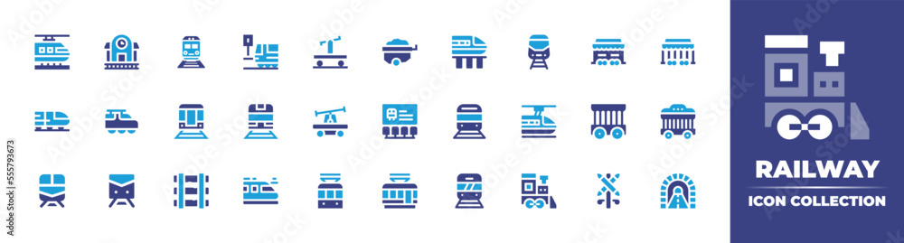 Railway icon collection. Vector illustration. Containing train ...