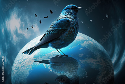 The bird represents universal harmony. Earth is tranquil. a clear blue sky. Generative AI © 2rogan