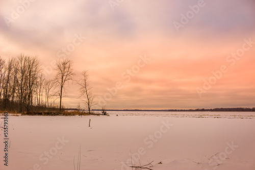 Beautiful winter landscape at the ravine Petrie Island  Ottawa river