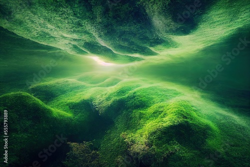 natural green underwater botanical abstract background, generative ai