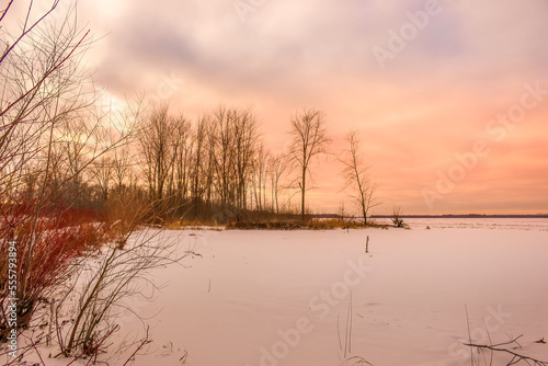 Beautiful winter landscape at the ravine Petrie Island  Ottawa river