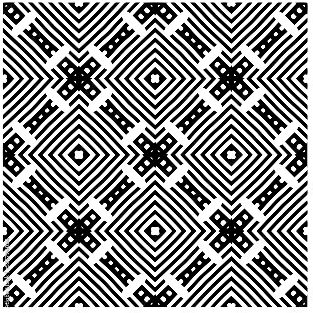 Vector pattern in geometric ornamental style. Black and white abstract background .Seamless repeat pattern.