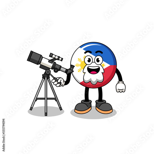 Illustration of philippines flag mascot as an astronomer