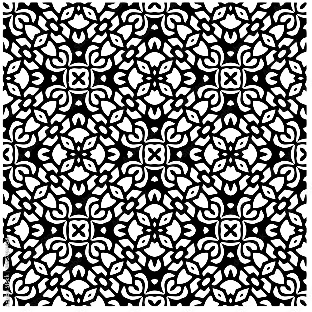 Fototapeta premium Vector pattern in geometric ornamental style. Black and white abstract background .Seamless repeat pattern.