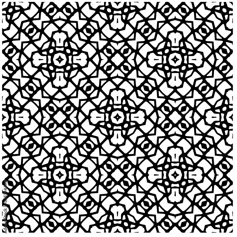 Vector pattern in geometric ornamental style. Black and white abstract background .Seamless repeat pattern.