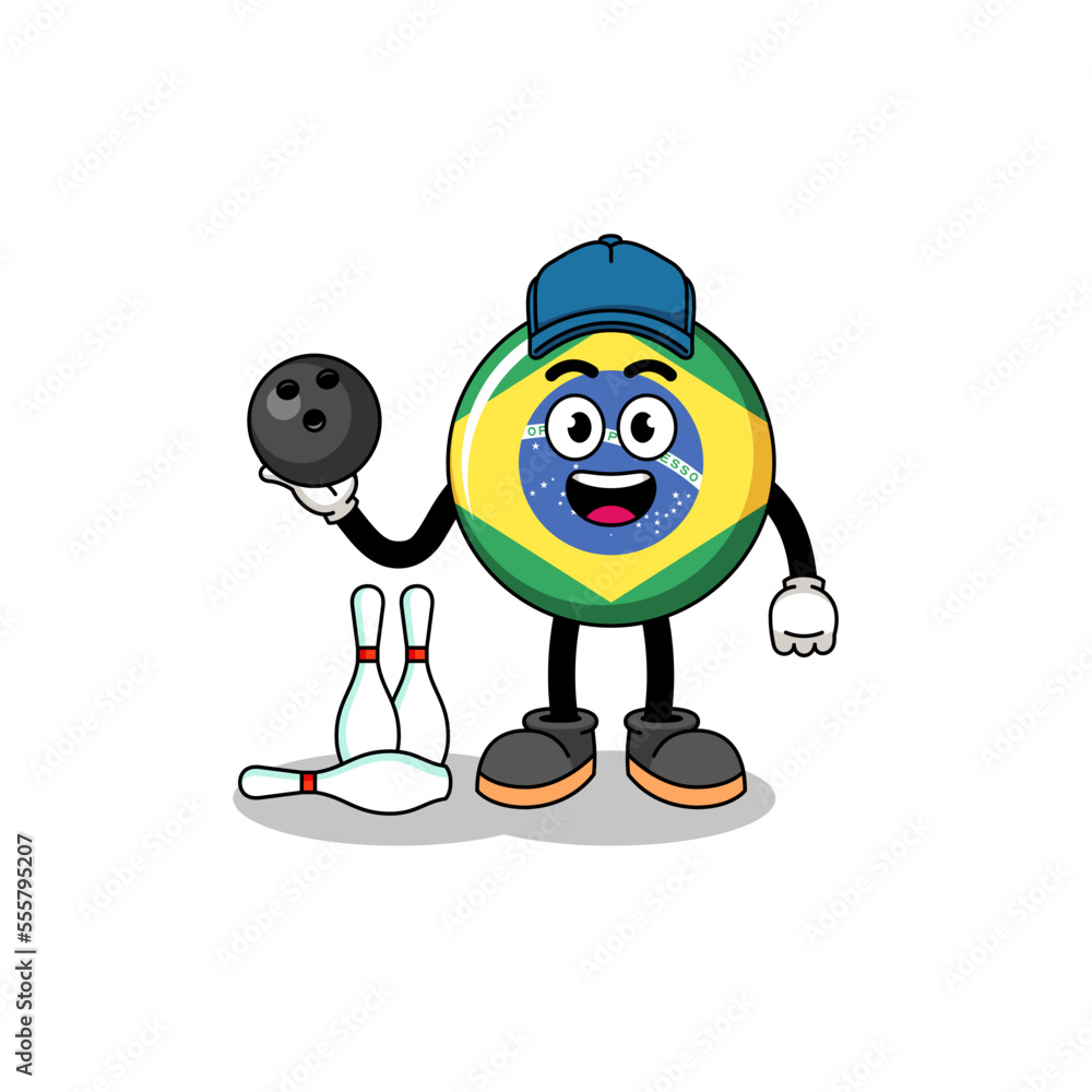 Mascot of brazil flag as a bowling player Mascot of brazil flag as a bowling player