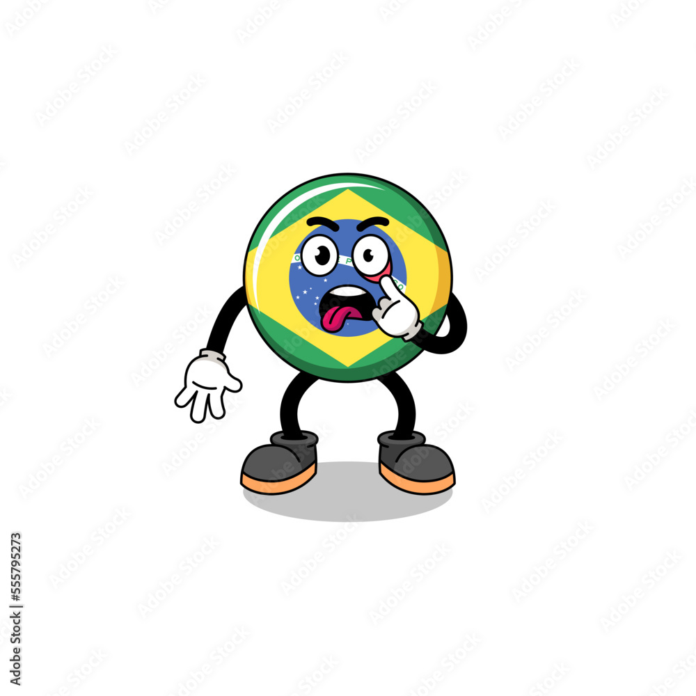 Character Illustration of brazil flag with tongue sticking out