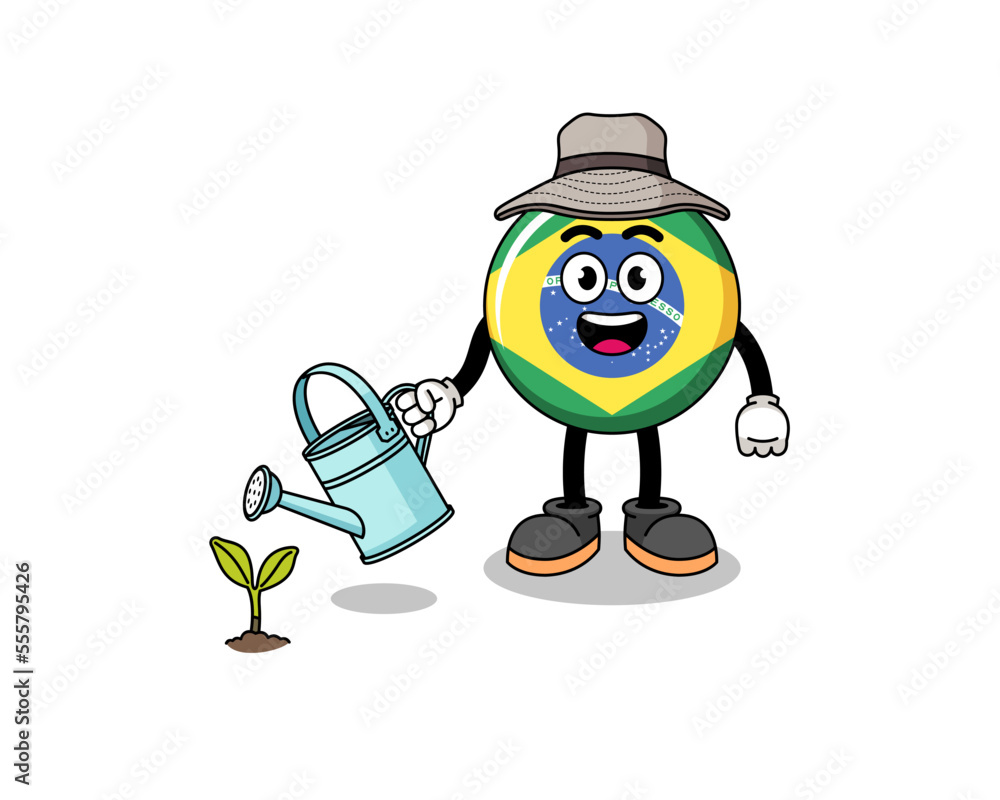 Illustration of brazil flag cartoon watering the plant Illustration of brazil flag cartoon watering the plant