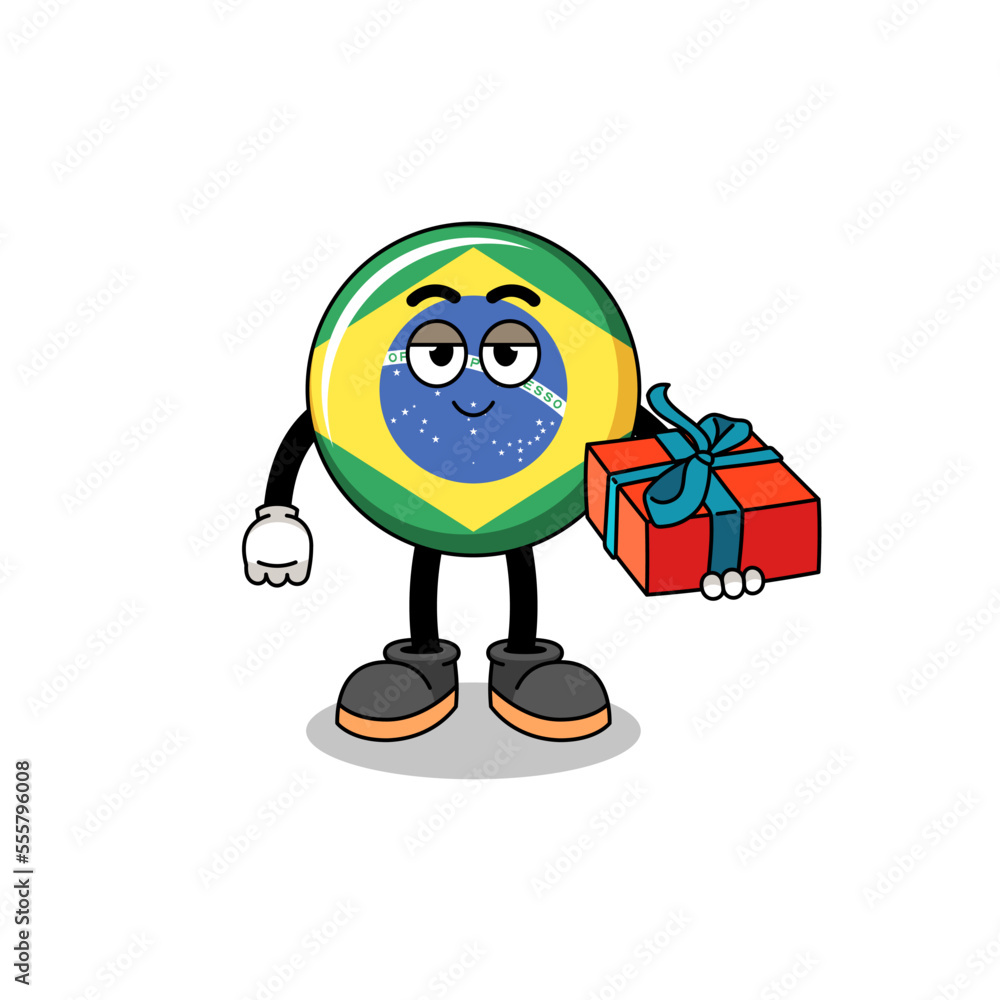 brazil flag mascot illustration giving a gift brazil flag mascot illustration giving a gift