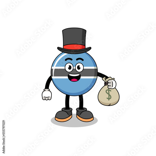botswana mascot illustration rich man holding a money sack
