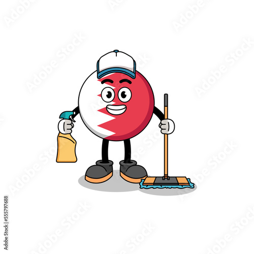 Character mascot of bahrain flag as a cleaning services