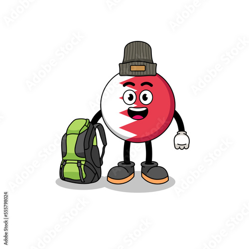 Illustration of bahrain flag mascot as a hiker