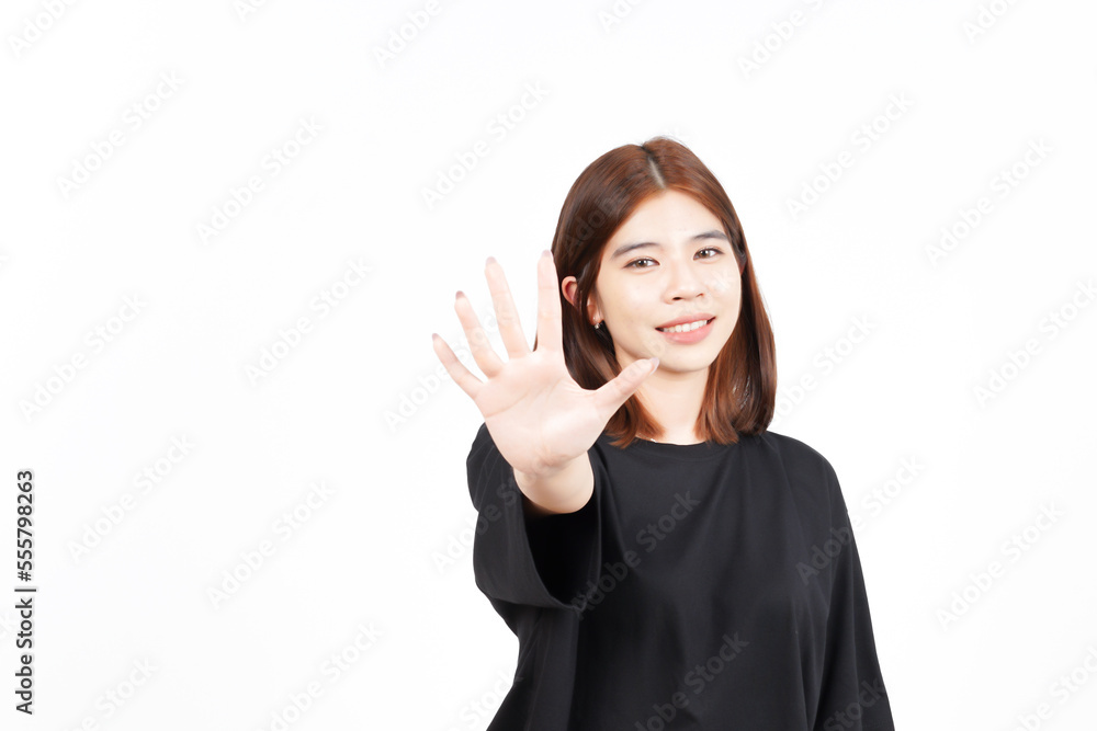 Showing Five count finger of Beautiful Asian Woman Isolated On White Background Showing Five count finger of Beautiful Asian Woman Isolated On White Background