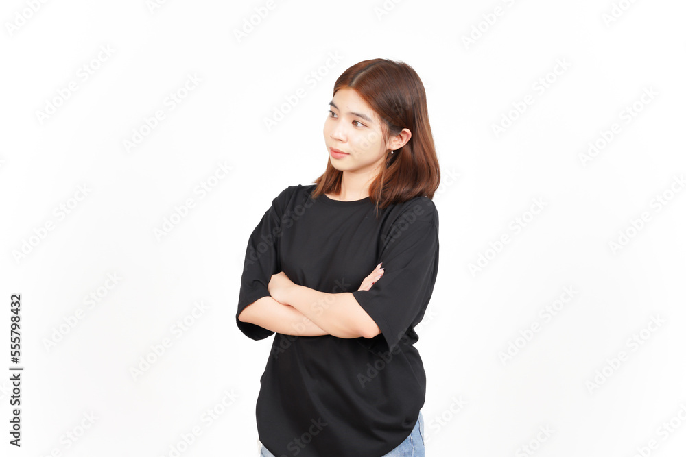 Folding arms serious face and looking side of Beautiful Asian Woman Isolated On White Background Folding arms serious face and looking side of Beautiful Asian Woman Isolated On White Background