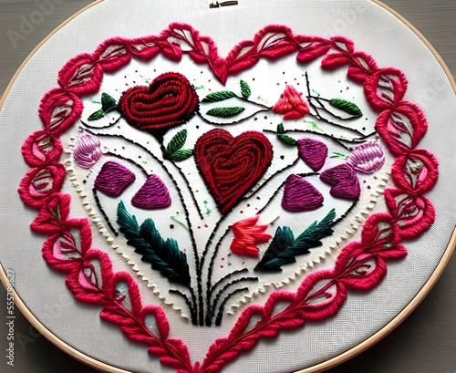 Valentine's Day Embroidery - hearts and roses - lovely generative AI design