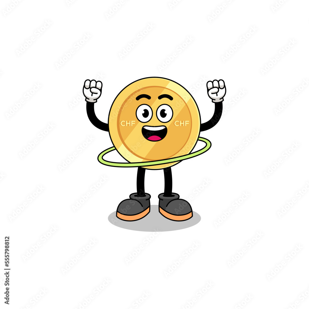 Character Illustration of swiss franc playing hula hoop Character Illustration of swiss franc playing hula hoop