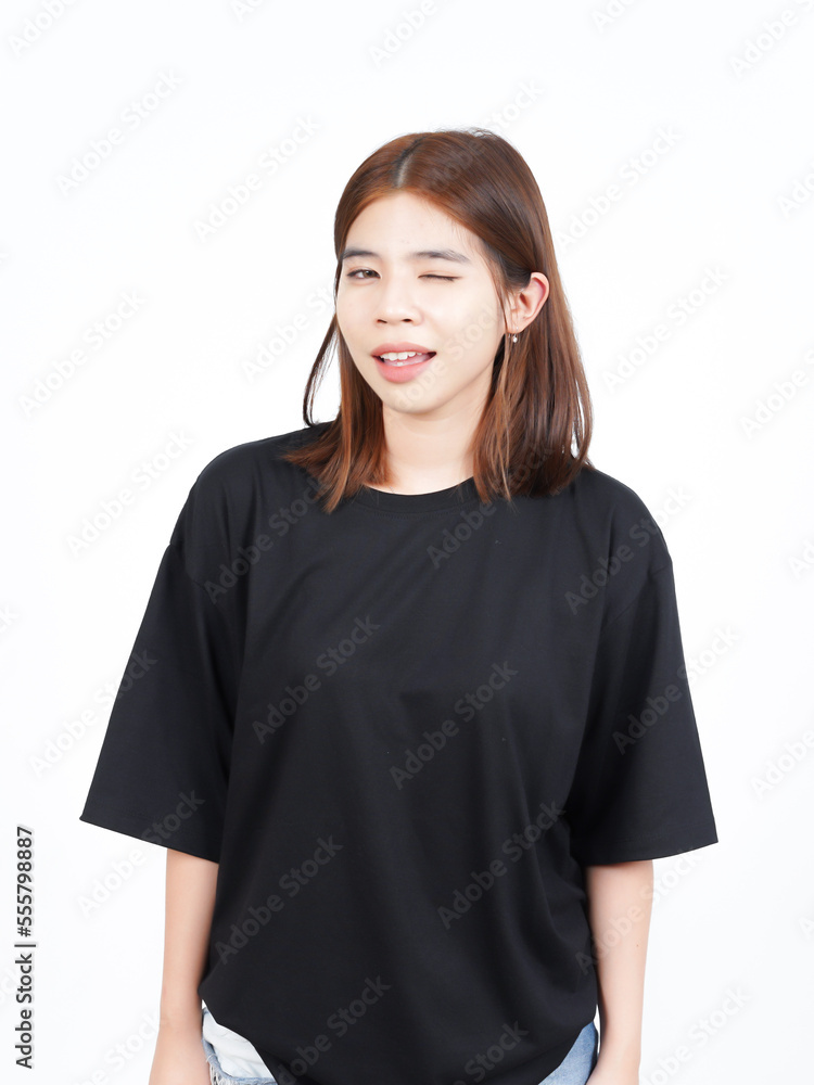 Smile and Wink to camera of Beautiful Asian Woman Isolated On White Background Smile and Wink to camera of Beautiful Asian Woman Isolated On White Background