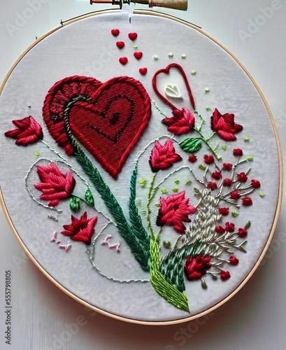 Valentine's Day Embroidery - hearts and roses - lovely generative AI design