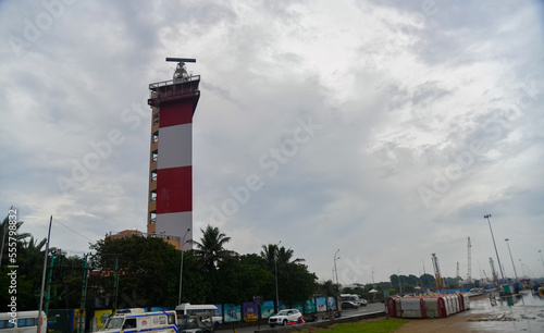 Chennai Marina Beach Light House After The Cyclone Crossed. photo
