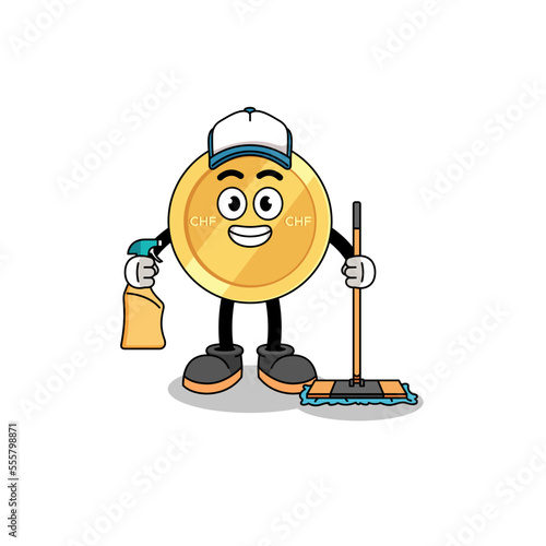 Character mascot of swiss franc as a cleaning services