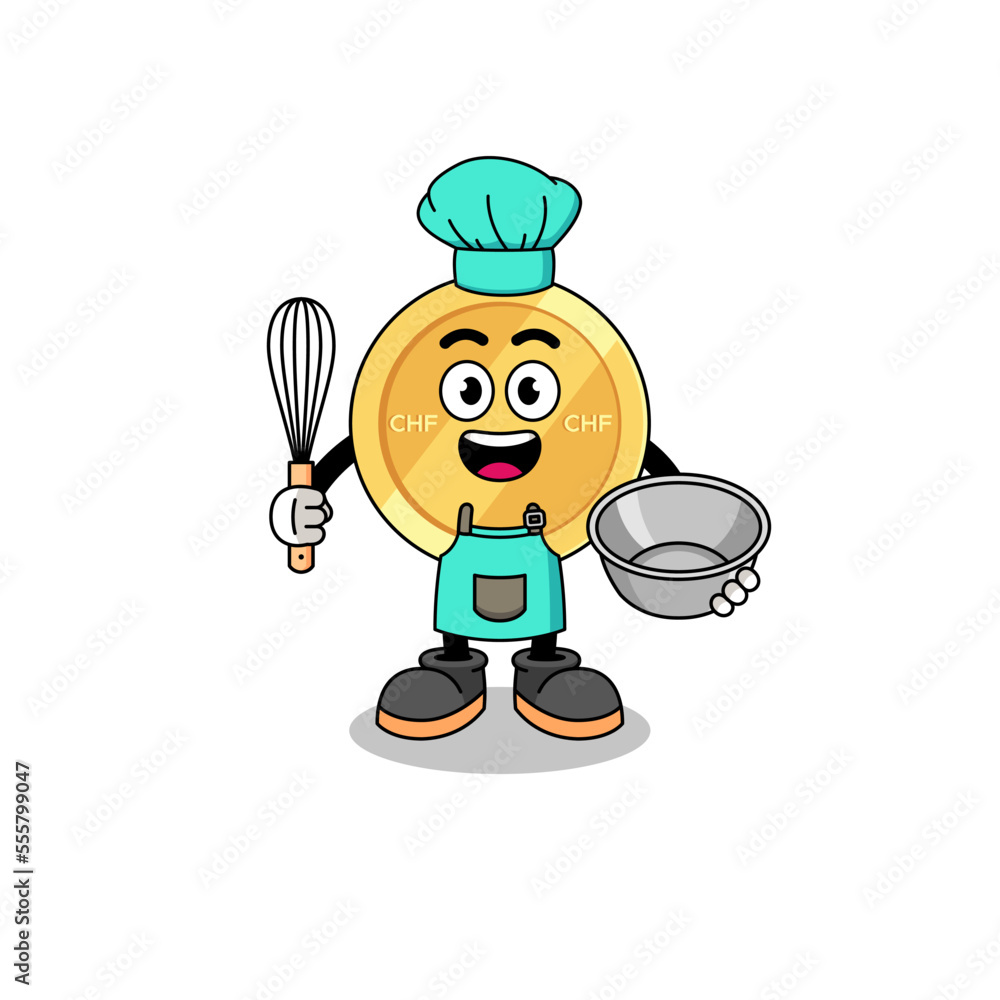 Illustration of swiss franc as a bakery chef Illustration of swiss franc as a bakery chef